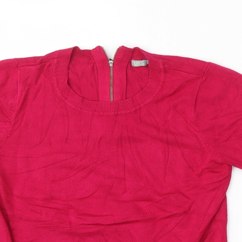 Marks and Spencer Womens Pink Round Neck  Viscose Pullover Jumper Size 8