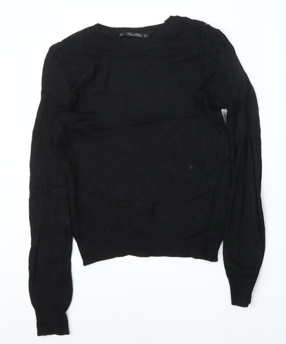 Lara Knit Womens Black Round Neck  Polyester Pullover Jumper Size M