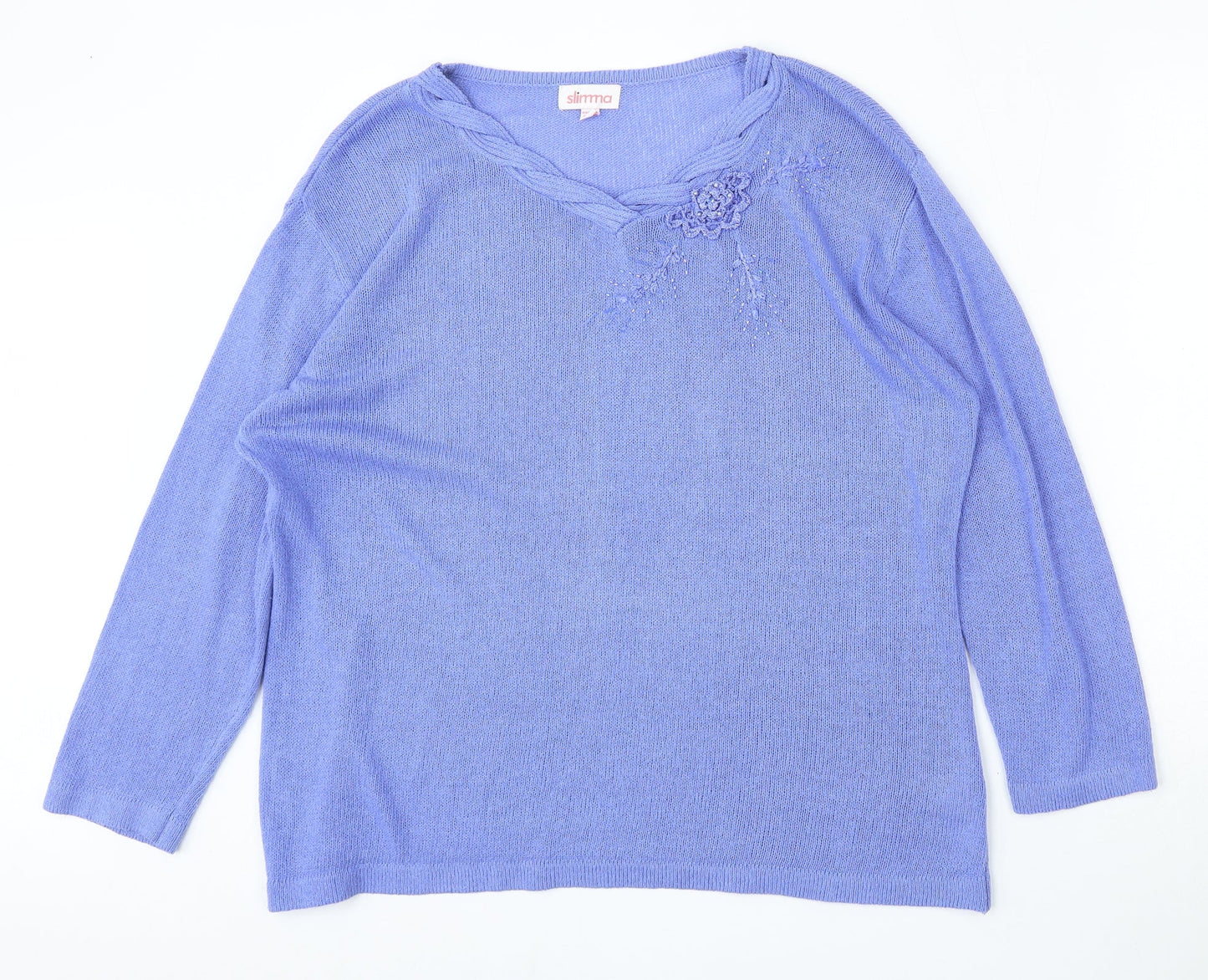 Slimma Womens Purple Round Neck  Acrylic Pullover Jumper Size 16