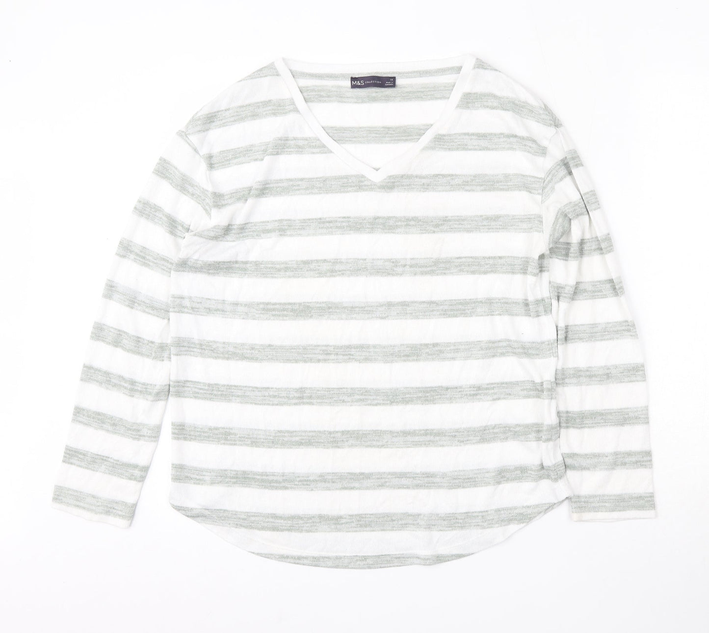 Marks and Spencer Womens Multicoloured V-Neck Striped Viscose Pullover Jumper Size 10