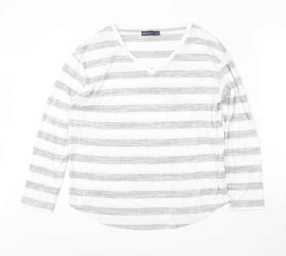 Marks & Spencer Womens Multicoloured V-Neck Striped Viscose Pullover Jumper Size 10