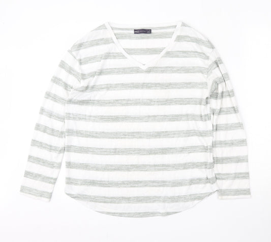 Marks and Spencer Womens Multicoloured V-Neck Striped Viscose Pullover Jumper Size 10