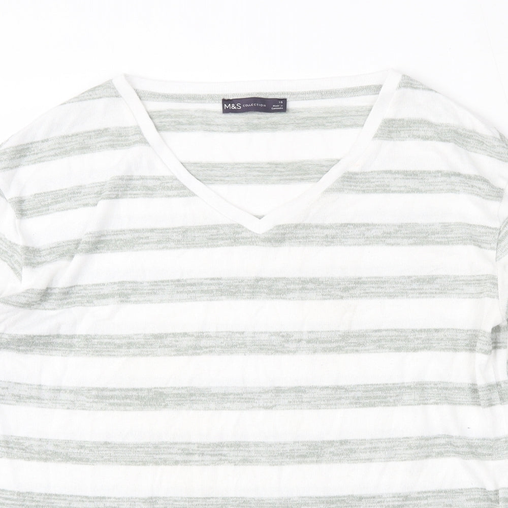 Marks and Spencer Womens Multicoloured V-Neck Striped Viscose Pullover Jumper Size 10