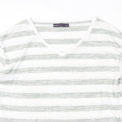 Marks & Spencer Womens Multicoloured V-Neck Striped Viscose Pullover Jumper Size 10