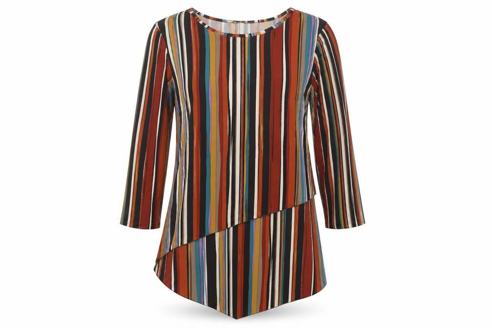 Gerard Womens Brown Striped Polyester Basic Blouse Size 10 Boat Neck