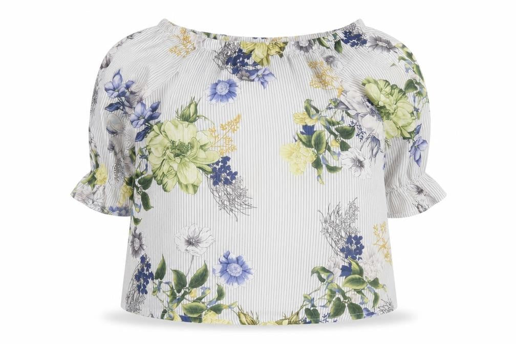 Innocence Womens White Floral Polyester Basic Blouse Size 12 Off the Shoulder