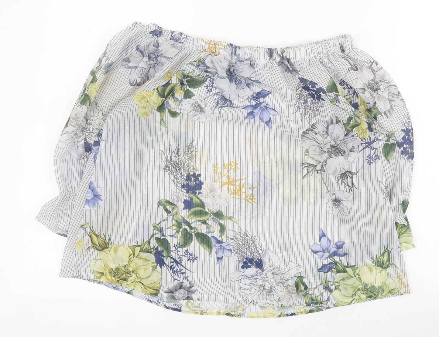 Innocence Womens White Floral Polyester Basic Blouse Size 12 Off the Shoulder