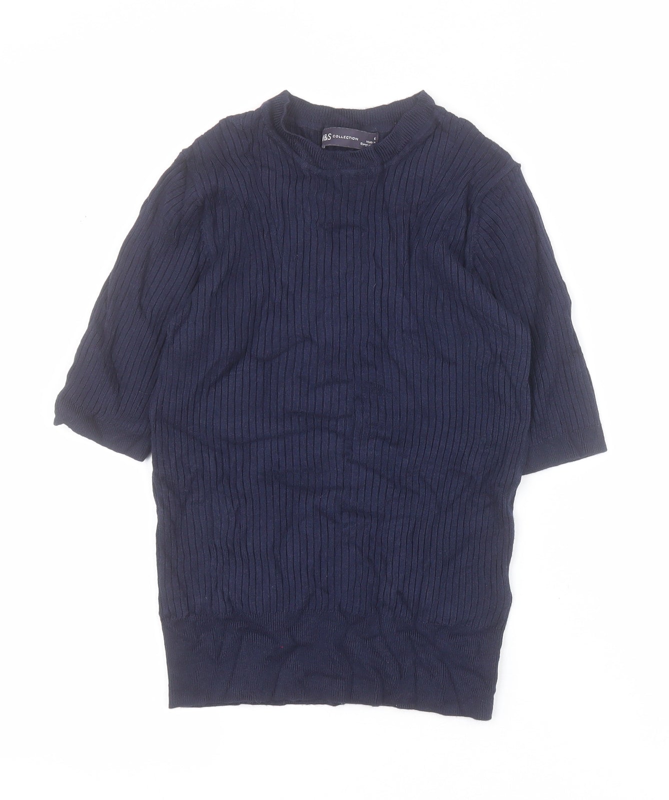 Marks and Spencer Womens Blue Crew Neck  Viscose Pullover Jumper Size 6   - Ribbed