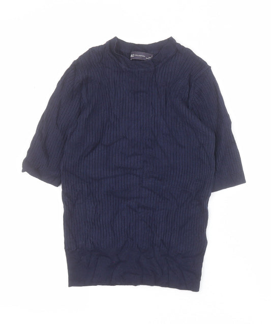 Marks and Spencer Womens Blue Crew Neck  Viscose Pullover Jumper Size 6   - Ribbed