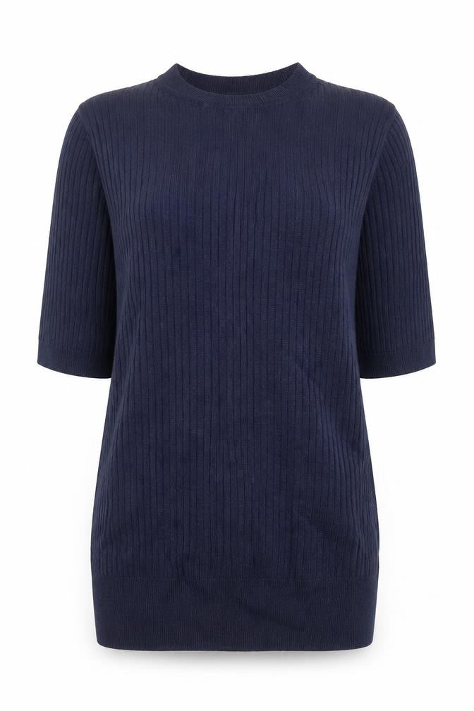 Marks & Spencer Womens Blue Crew Neck  Viscose Pullover Jumper Size 6   - Ribbed