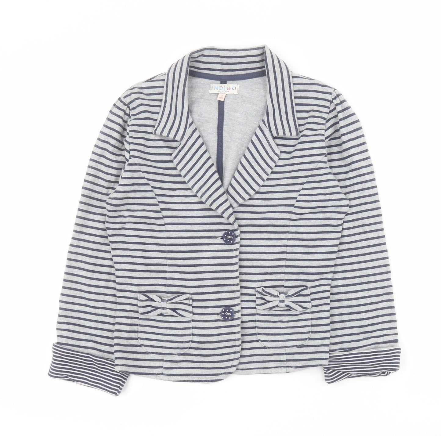 Marks and Spencer Girls Grey Striped  Jacket  Size 13 Years  Button