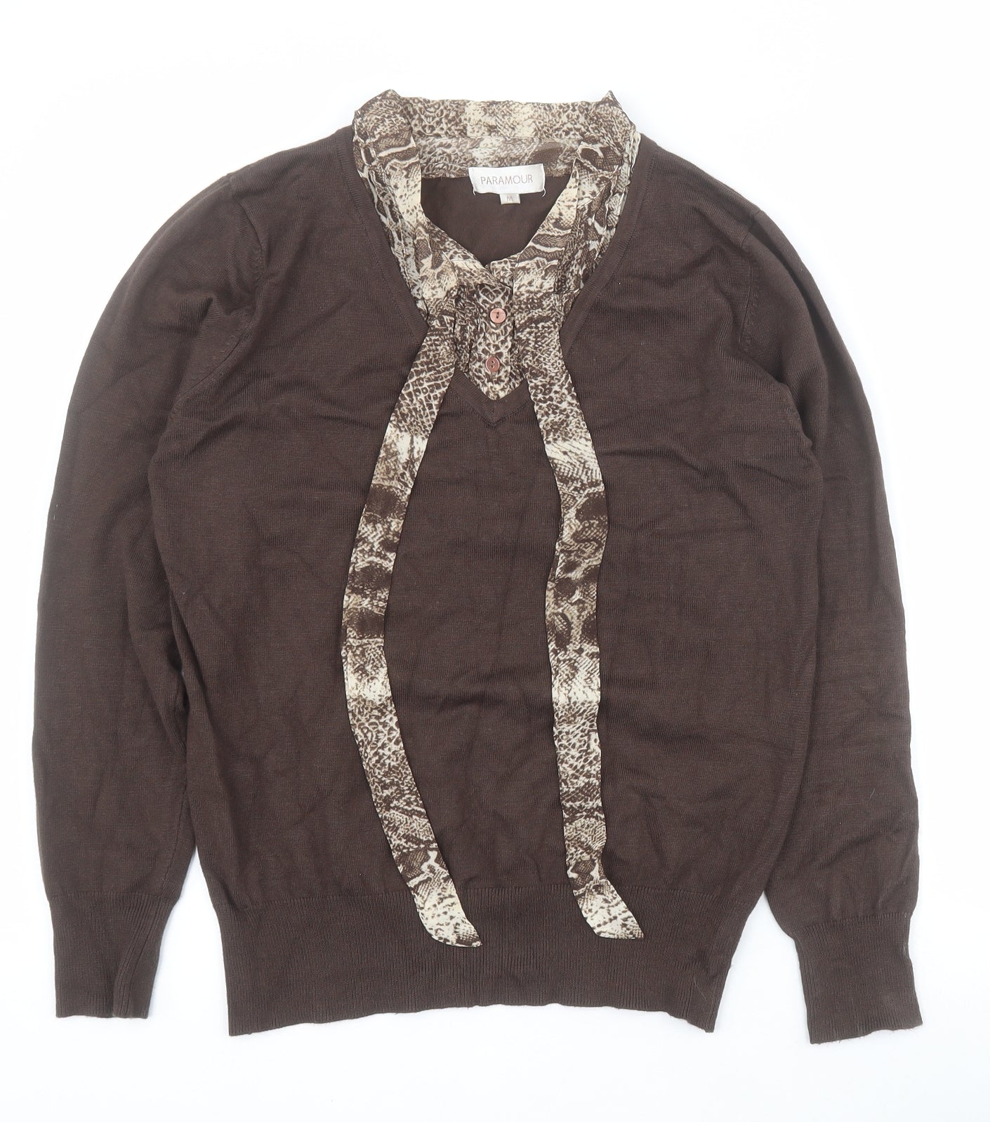 Paramour Womens Brown V-Neck  Viscose Pullover Jumper Size M