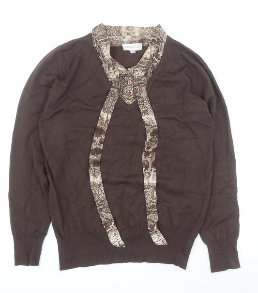 Paramour Womens Brown V-Neck  Viscose Pullover Jumper Size M