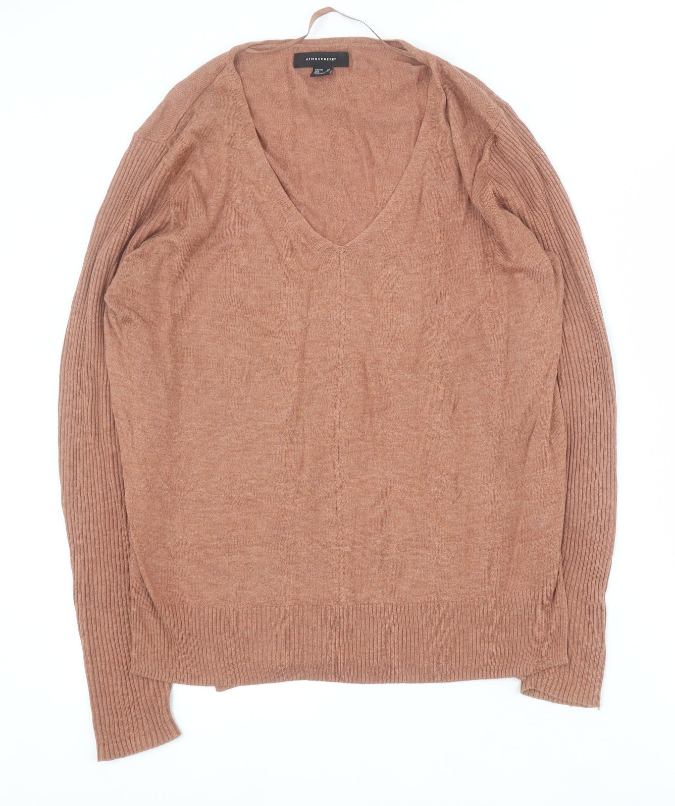 Primark Womens Brown V-Neck  Acrylic Pullover Jumper Size 14