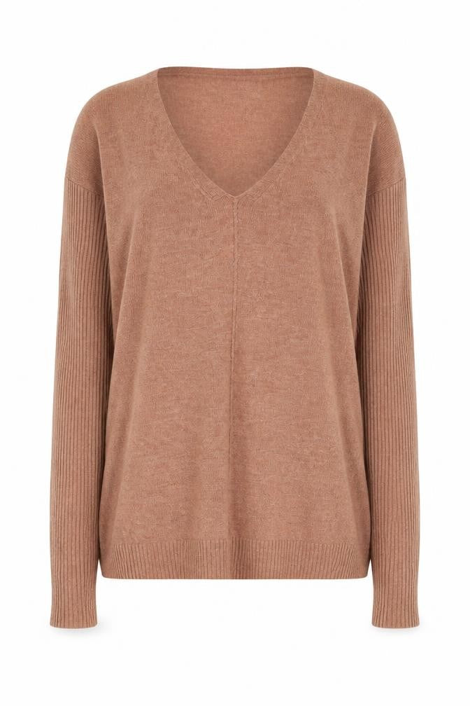 Primark Womens Brown V-Neck  Acrylic Pullover Jumper Size 14