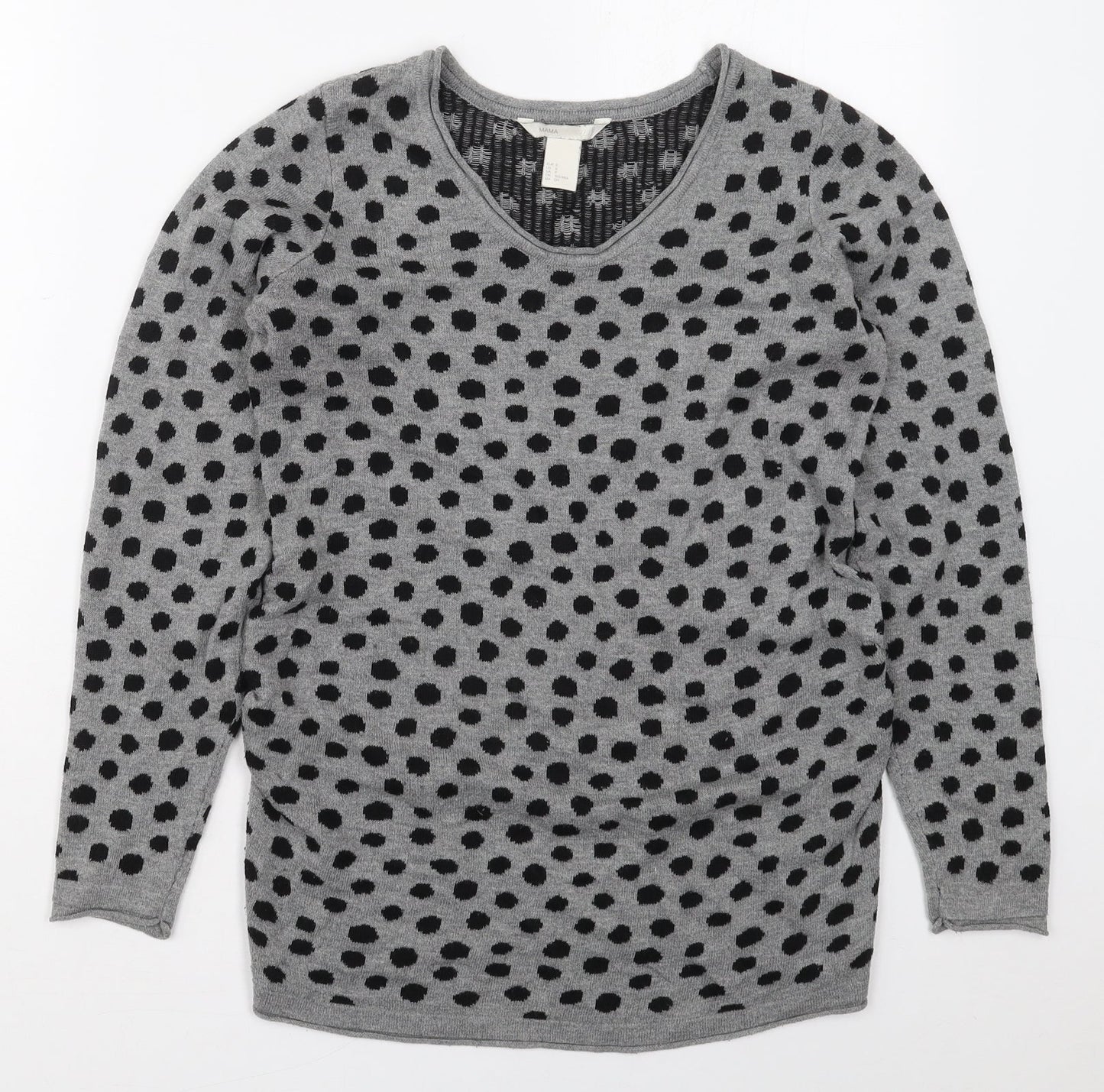 H&M Womens Grey Round Neck Polka Dot Polyester Pullover Jumper Size S