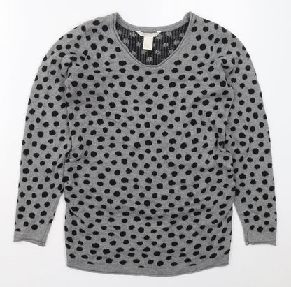 H&M Womens Grey Round Neck Polka Dot Polyester Pullover Jumper Size S