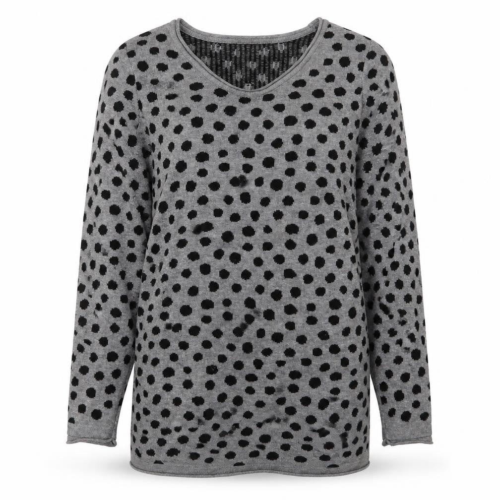 H&M Womens Grey Round Neck Polka Dot Polyester Pullover Jumper Size S