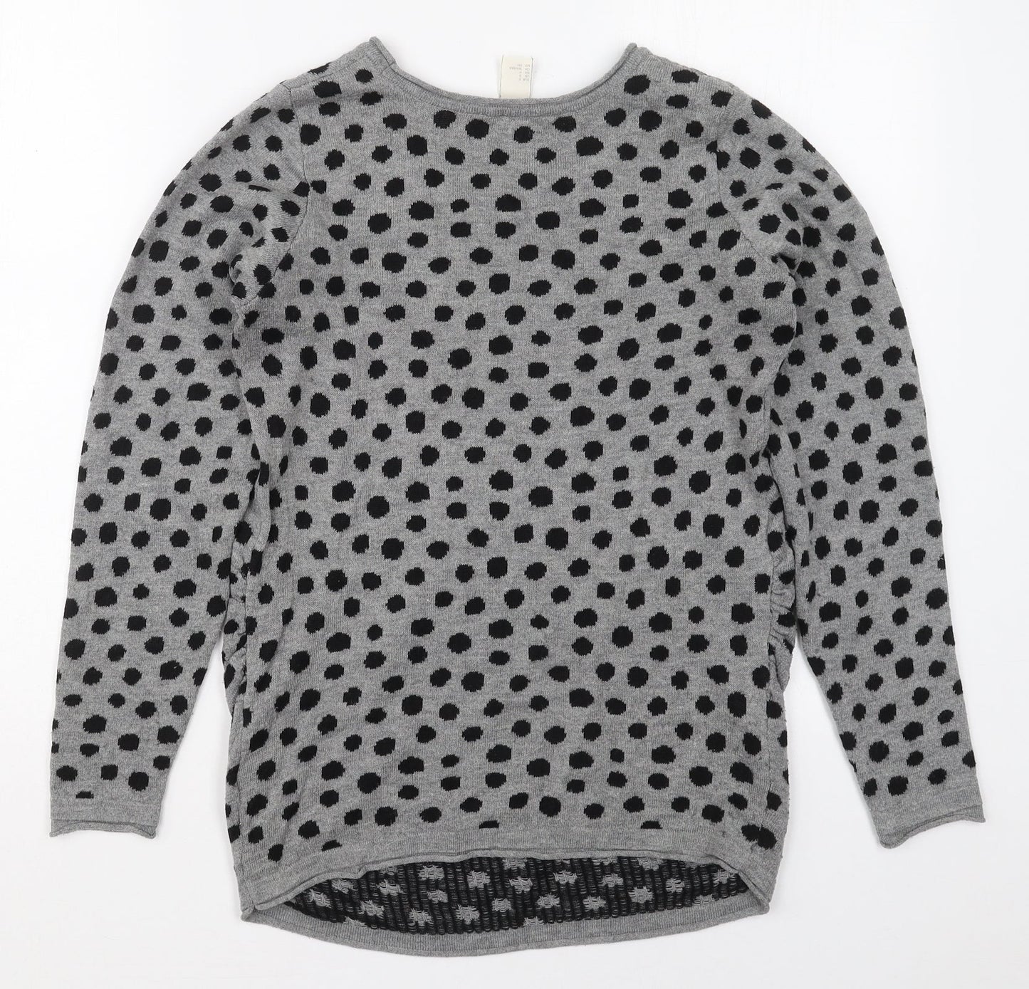 H&M Womens Grey Round Neck Polka Dot Polyester Pullover Jumper Size S
