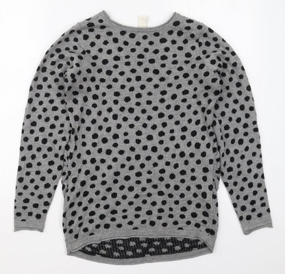 H&M Womens Grey Round Neck Polka Dot Polyester Pullover Jumper Size S