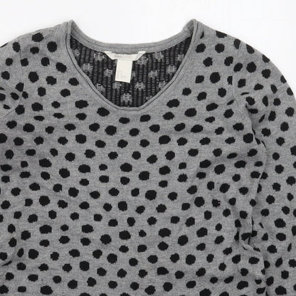 H&M Womens Grey Round Neck Polka Dot Polyester Pullover Jumper Size S