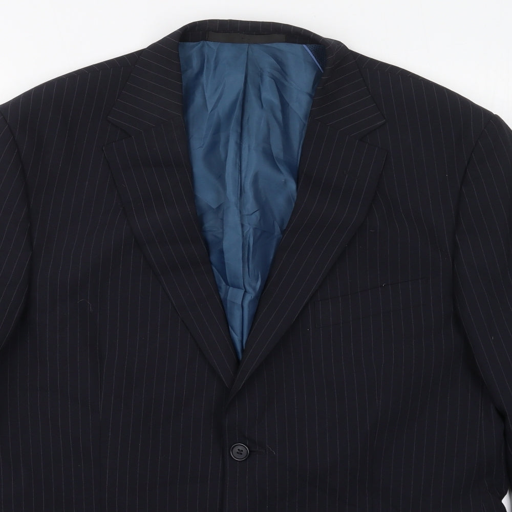 Marks and Spencer Mens Black Striped Polyester Jacket Suit Jacket Size 42