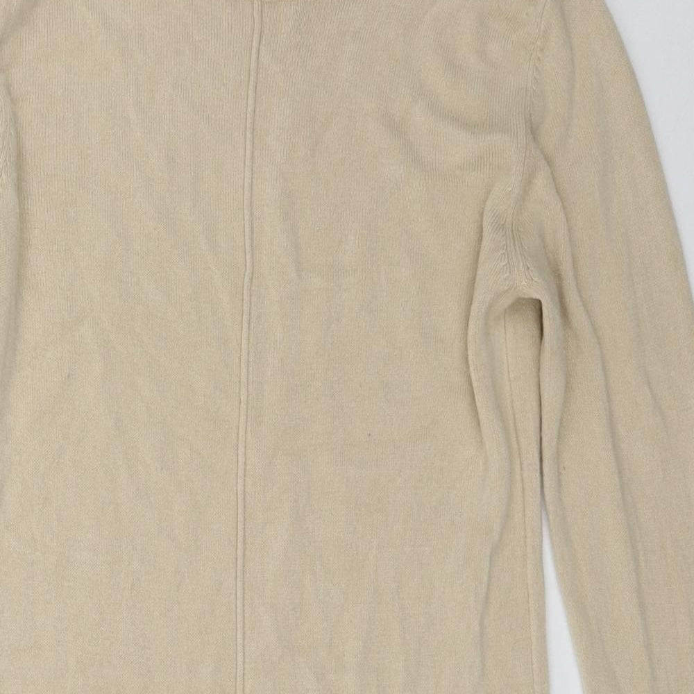 BASSINI Womens Beige Scoop Neck  Acrylic Henley Jumper Size S
