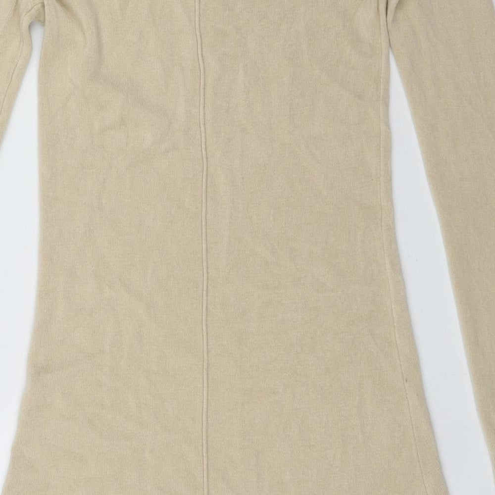 BASSINI Womens Beige Scoop Neck  Acrylic Henley Jumper Size S