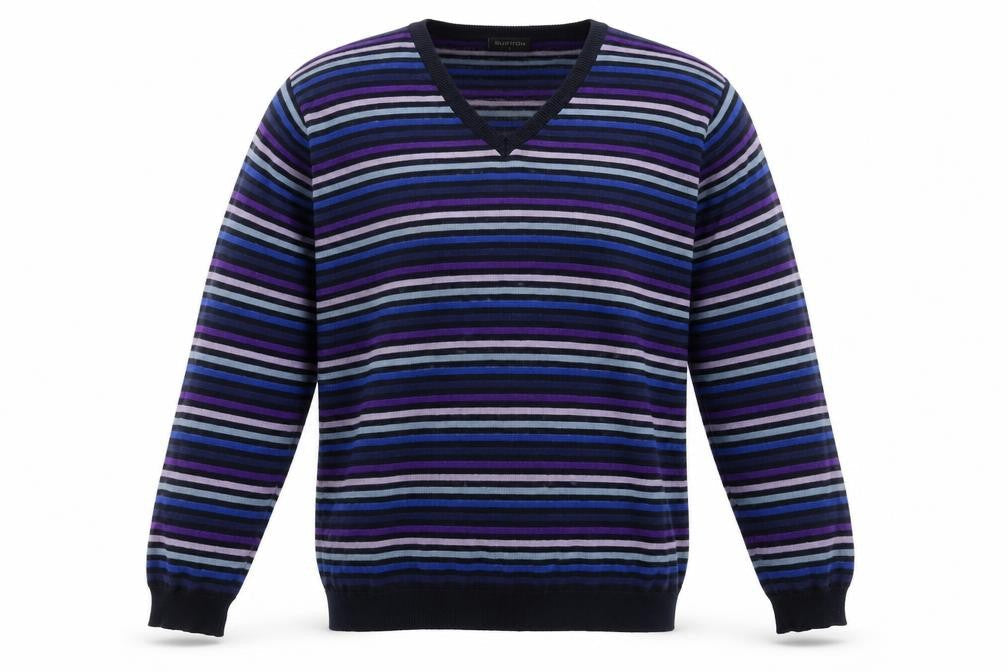 Burton Mens Multicoloured V-Neck Striped Cotton Pullover Jumper Size L