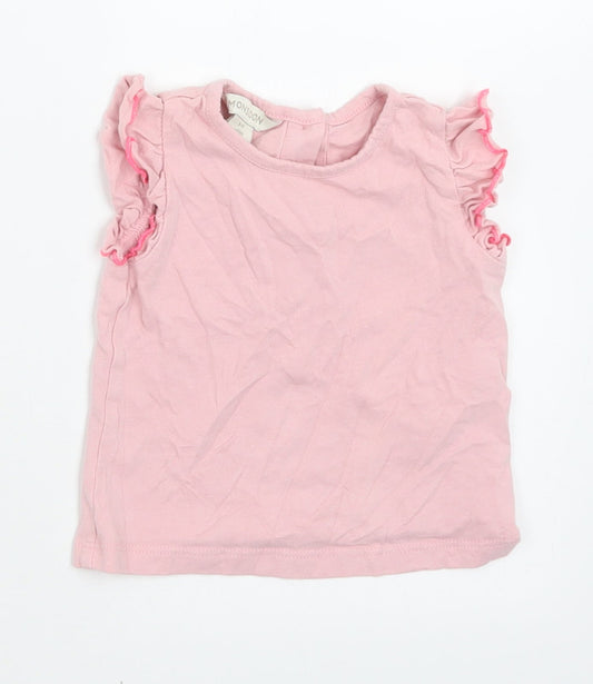 Monsoon Girls Pink  Cotton Basic T-Shirt Size 3-6 Months Crew Neck Button