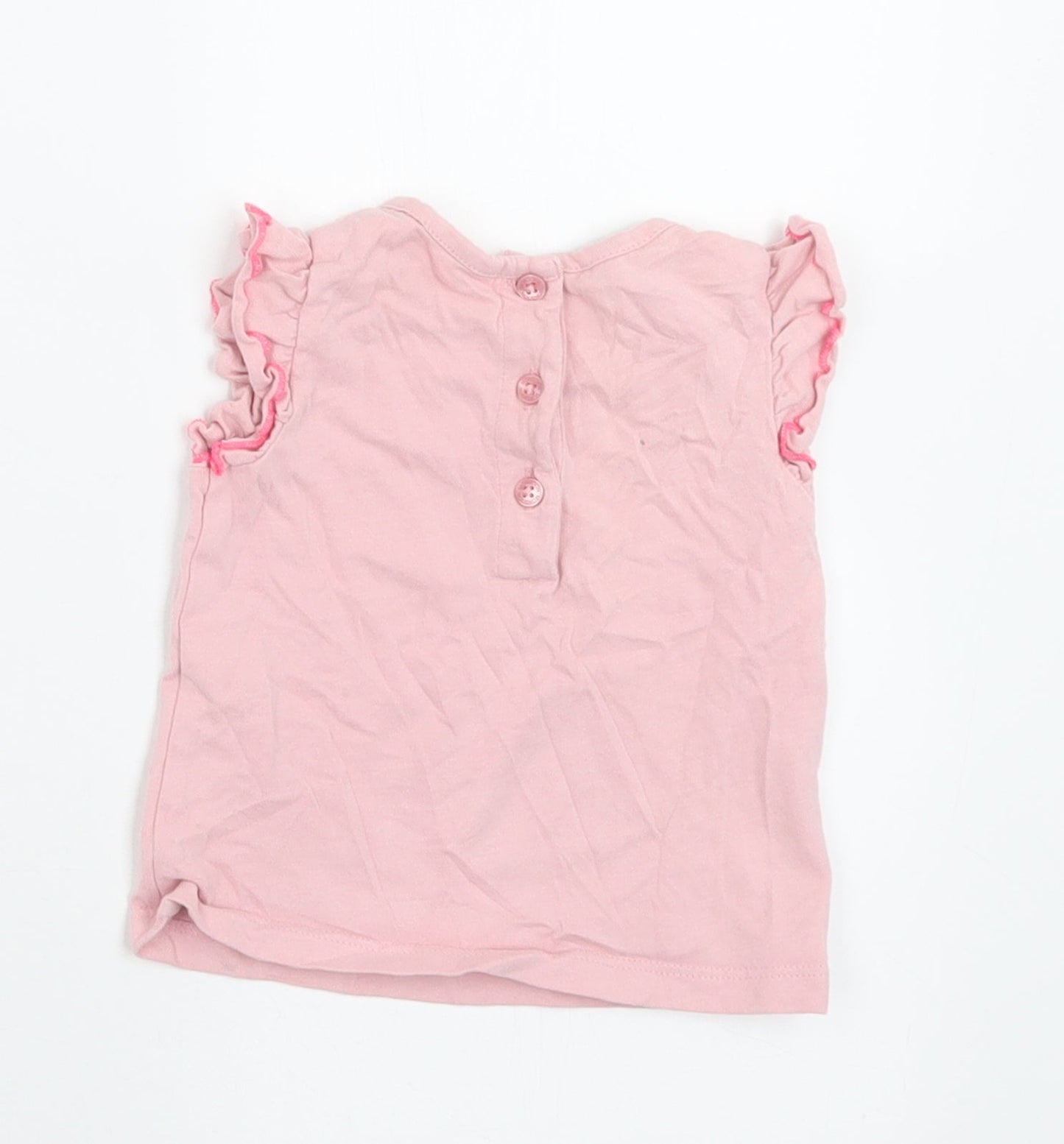 Monsoon Girls Pink  Cotton Basic T-Shirt Size 3-6 Months Crew Neck Button