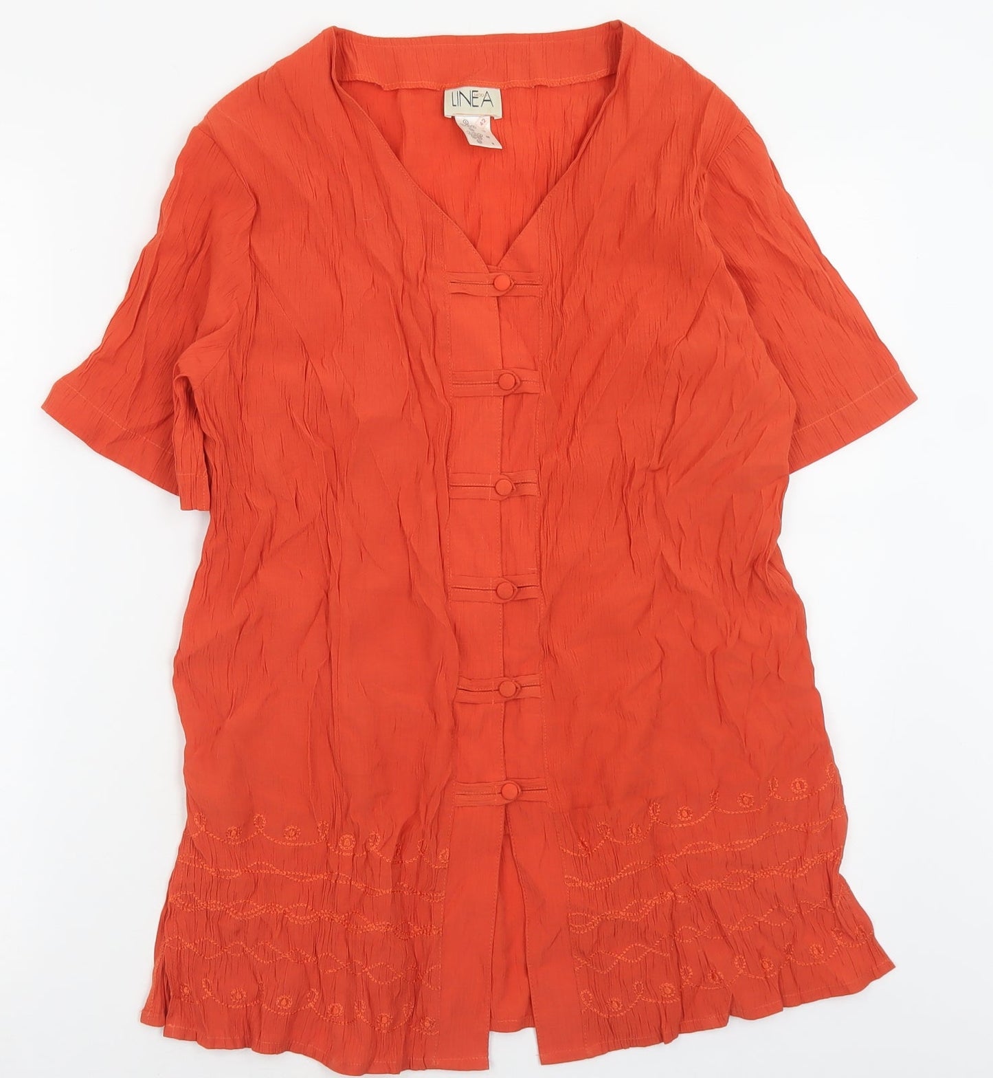 Linea Womens Orange  Viscose Basic Button-Up Size 12 V-Neck