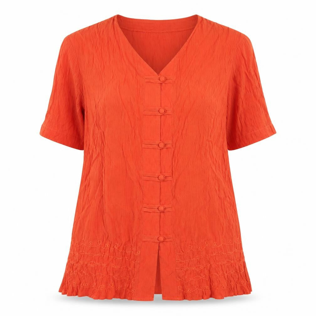 Linea Womens Orange  Viscose Basic Button-Up Size 12 V-Neck