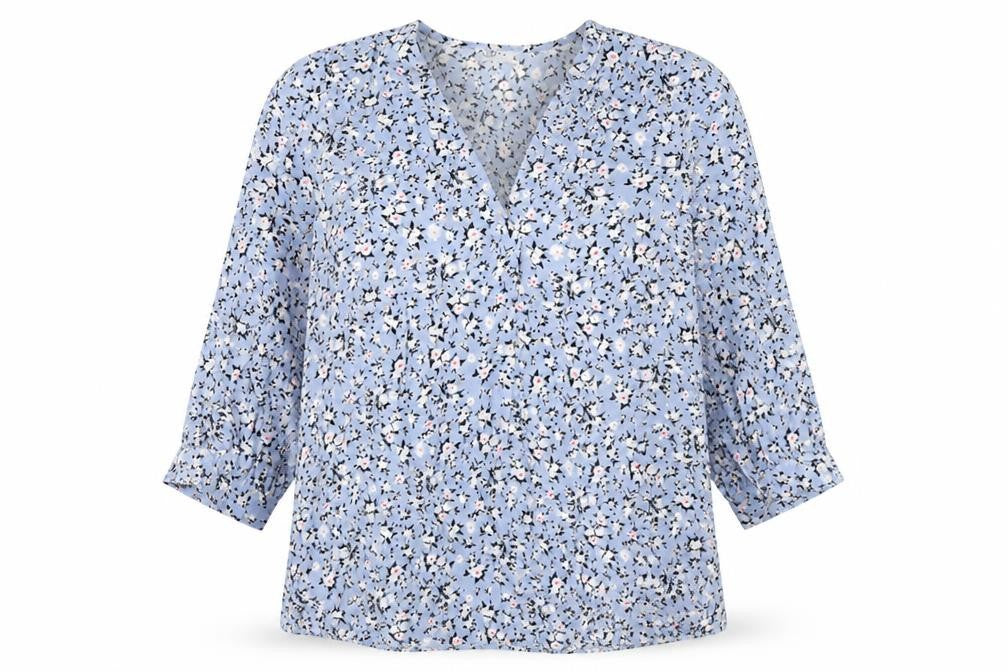 Papaya Womens Blue Floral Viscose Basic Blouse Size 8 V-Neck