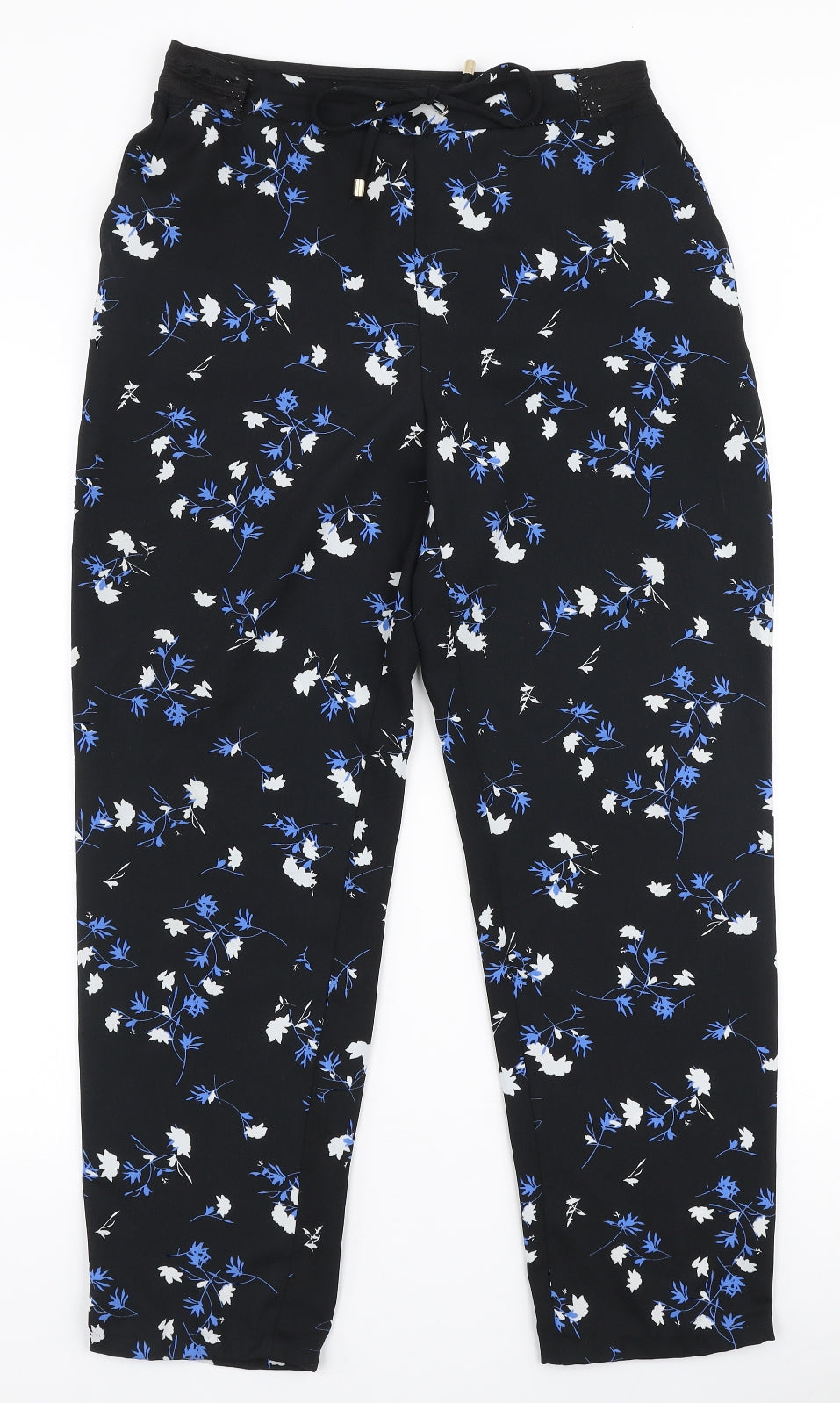 Dunnes Stores Womens Multicoloured Floral Polyester Trousers  Size S L27 in Regular Drawstring