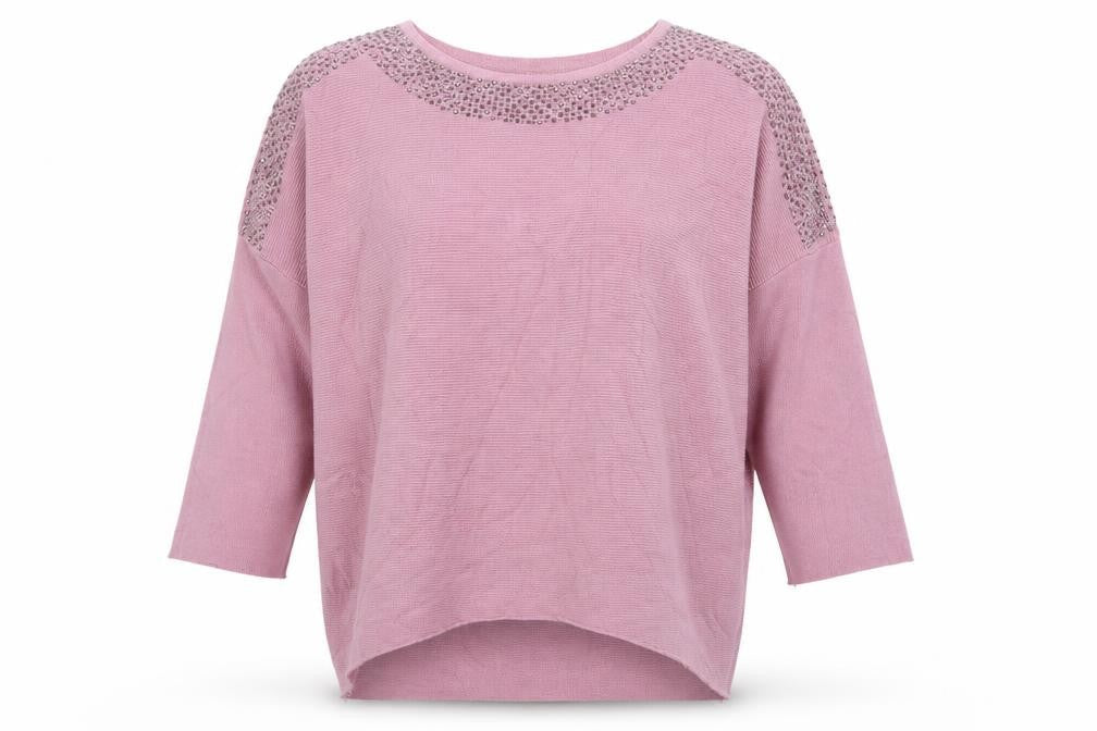 Studio Womens Pink Scoop Neck  Viscose Pullover Jumper One Size   - sequins around neckline