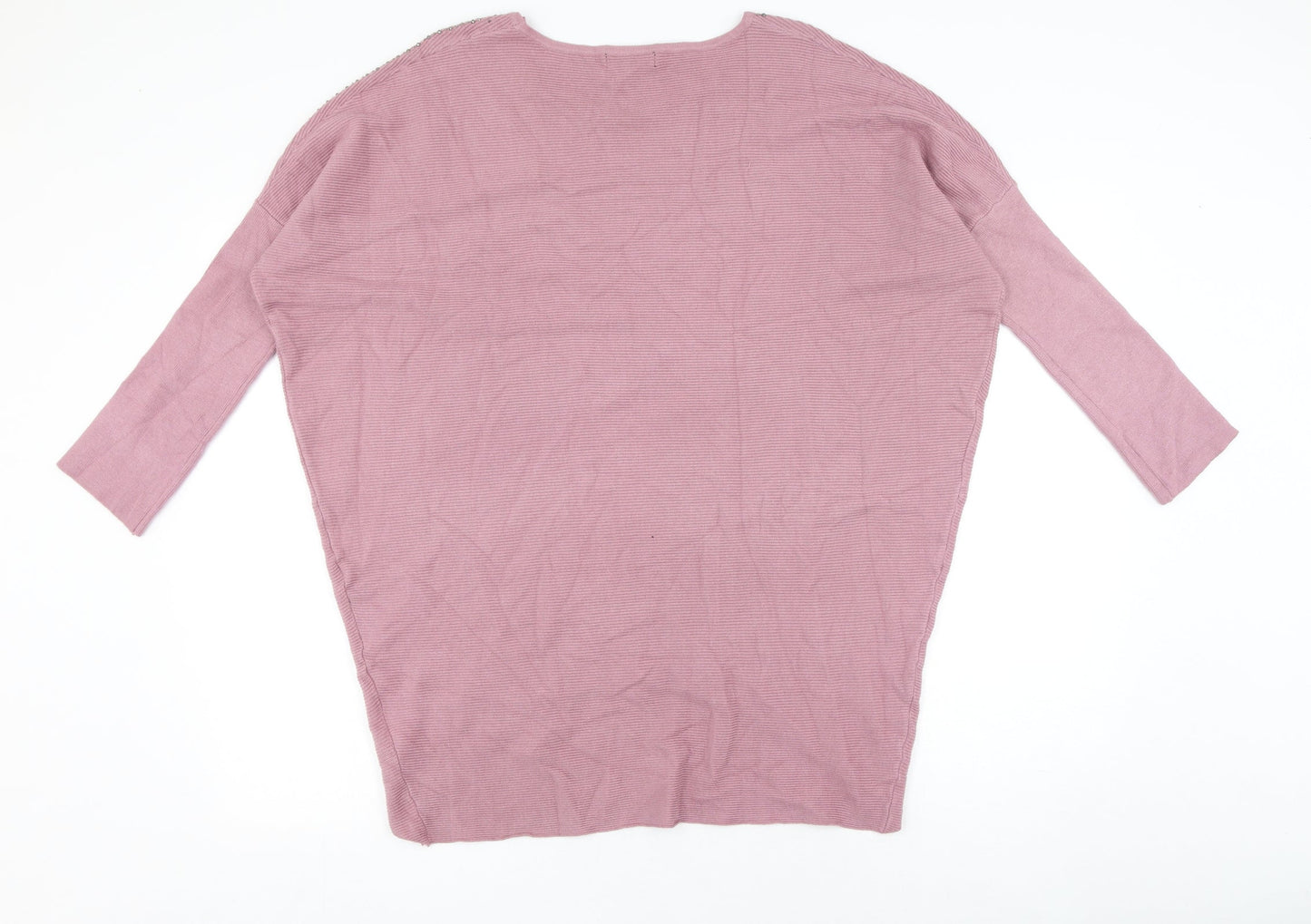Studio Womens Pink Scoop Neck  Viscose Pullover Jumper One Size   - sequins around neckline