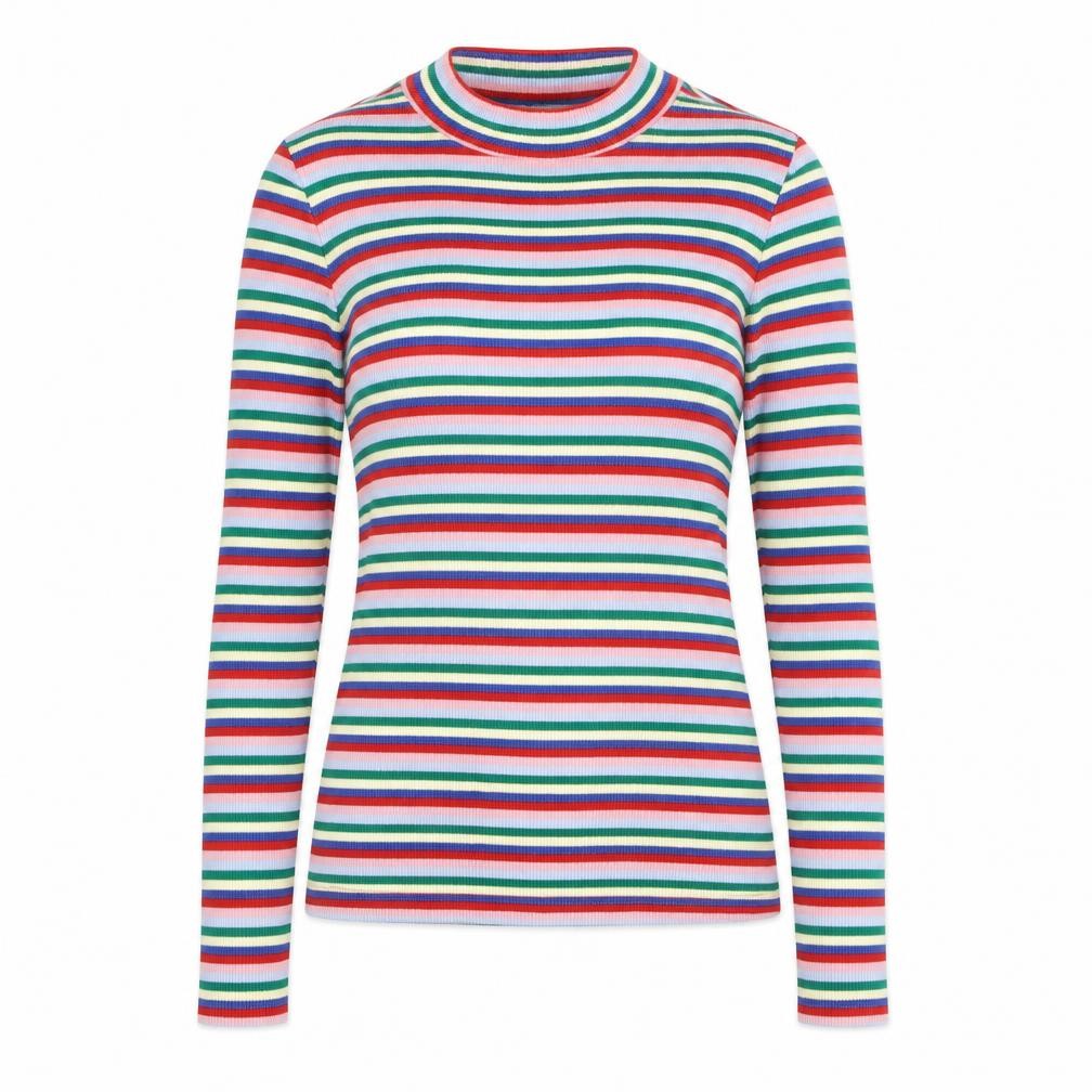 Monki Womens Multicoloured High Neck Striped Cotton Pullover Jumper Size XS