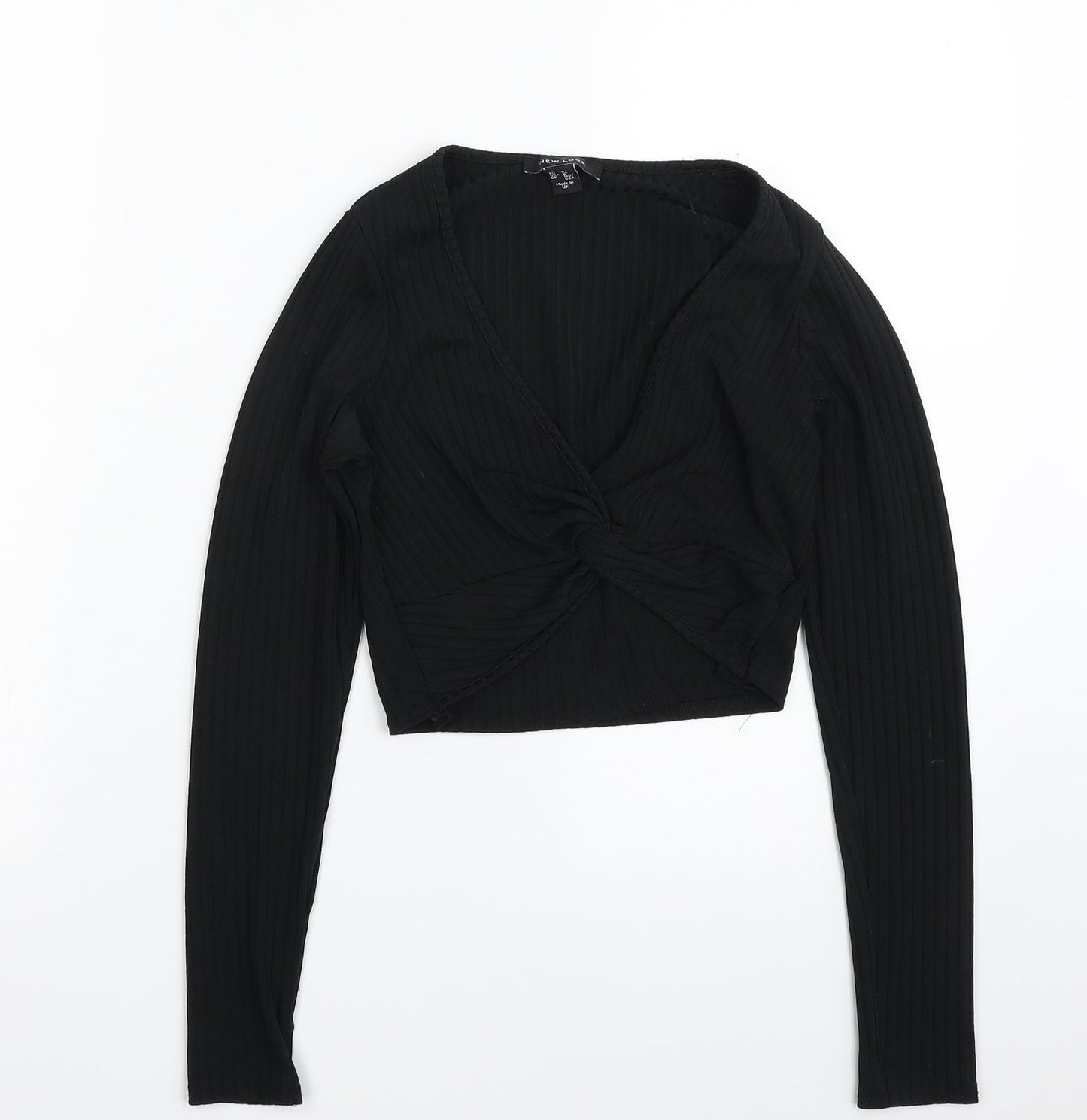 New Look Womens Black Striped Polyester Pullover Sweatshirt Size 8  Pullover - Cropped