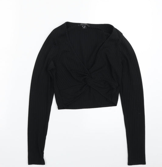 New Look Womens Black Striped Polyester Pullover Sweatshirt Size 8  Pullover - Cropped