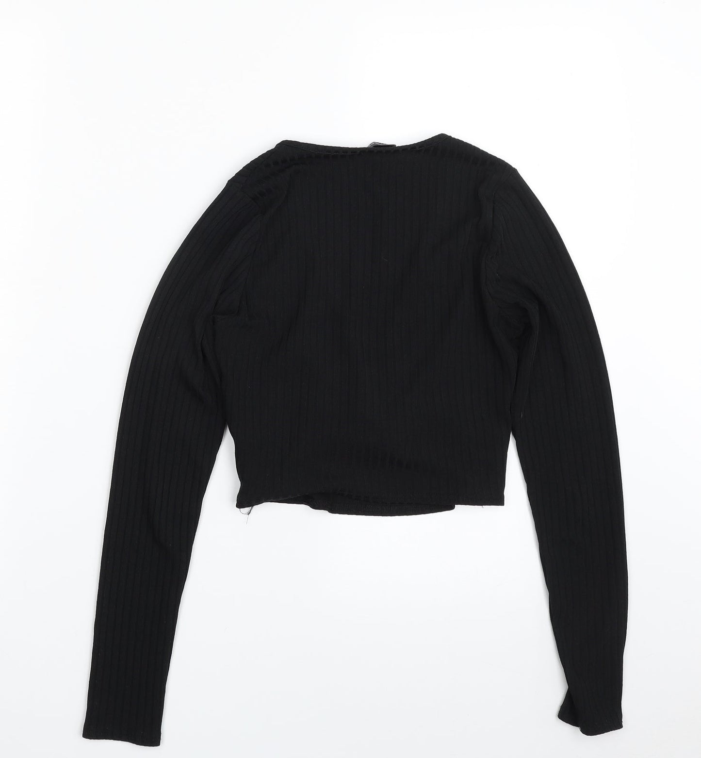 New Look Womens Black Striped Polyester Pullover Sweatshirt Size 8  Pullover - Cropped