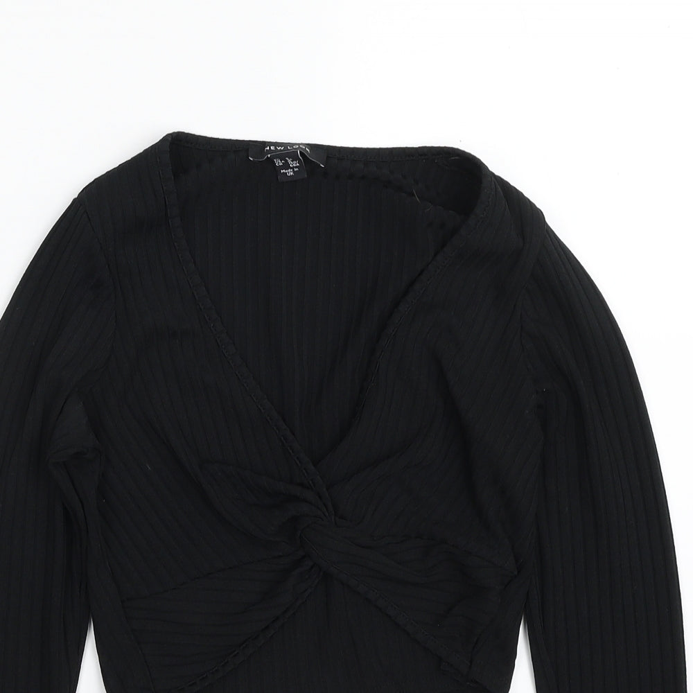 New Look Womens Black Striped Polyester Pullover Sweatshirt Size 8  Pullover - Cropped