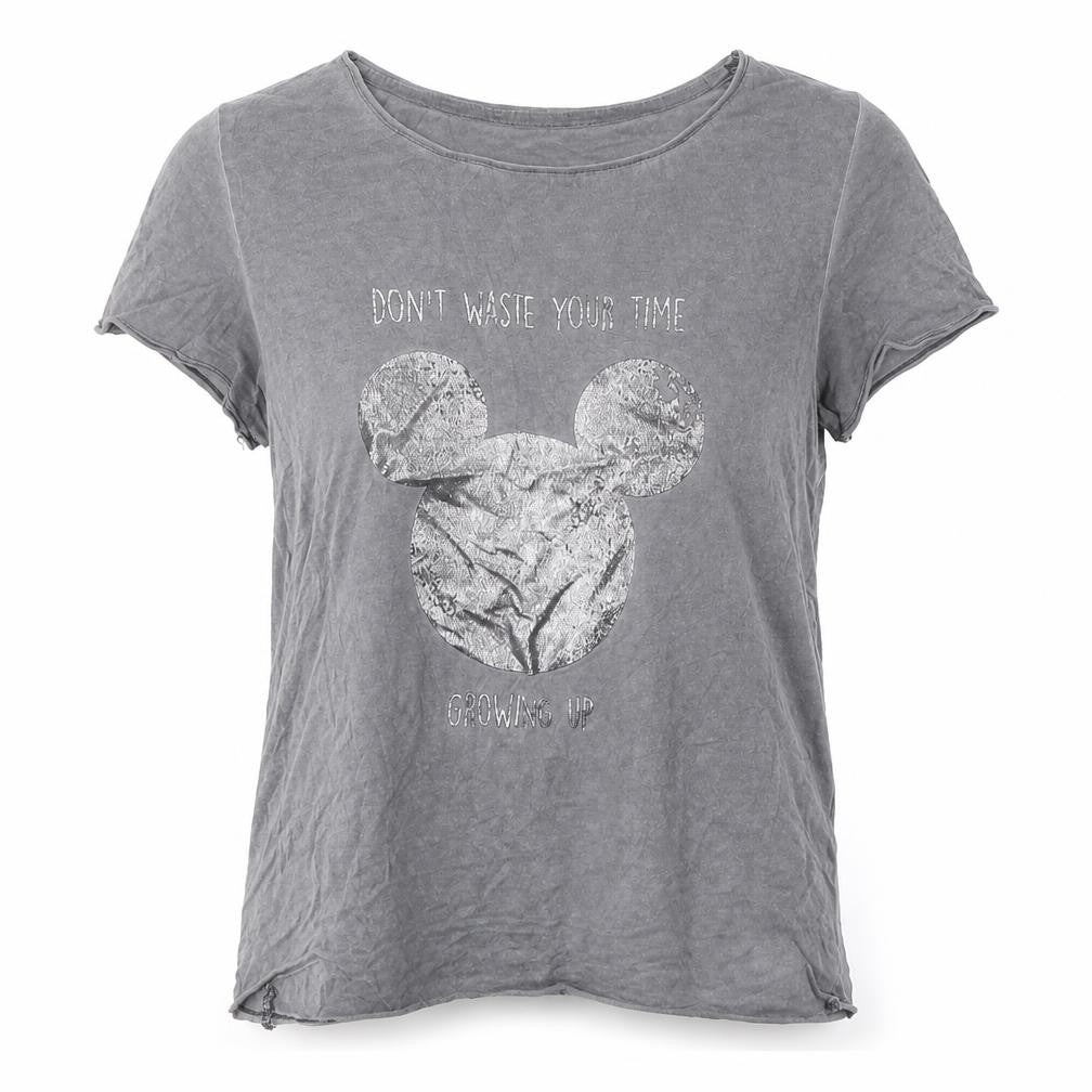 Disney Womens Grey  Cotton Basic T-Shirt Size XS Round Neck - Mickey Mouse