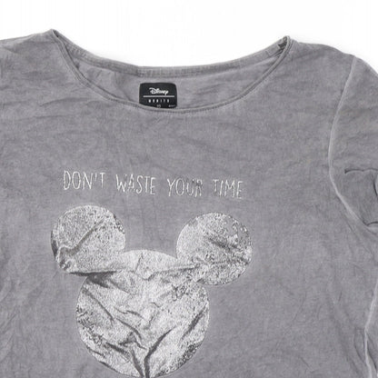 Disney Womens Grey  Cotton Basic T-Shirt Size XS Round Neck - Mickey Mouse
