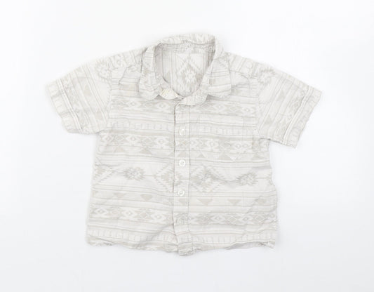 Matalan Boys Beige Fair Isle 100% Cotton Basic Button-Up Size 12-18 Months Collared Button