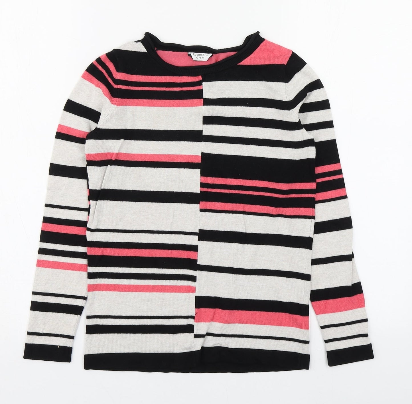M&Co Womens Multicoloured Round Neck Striped Viscose Pullover Jumper Size 8