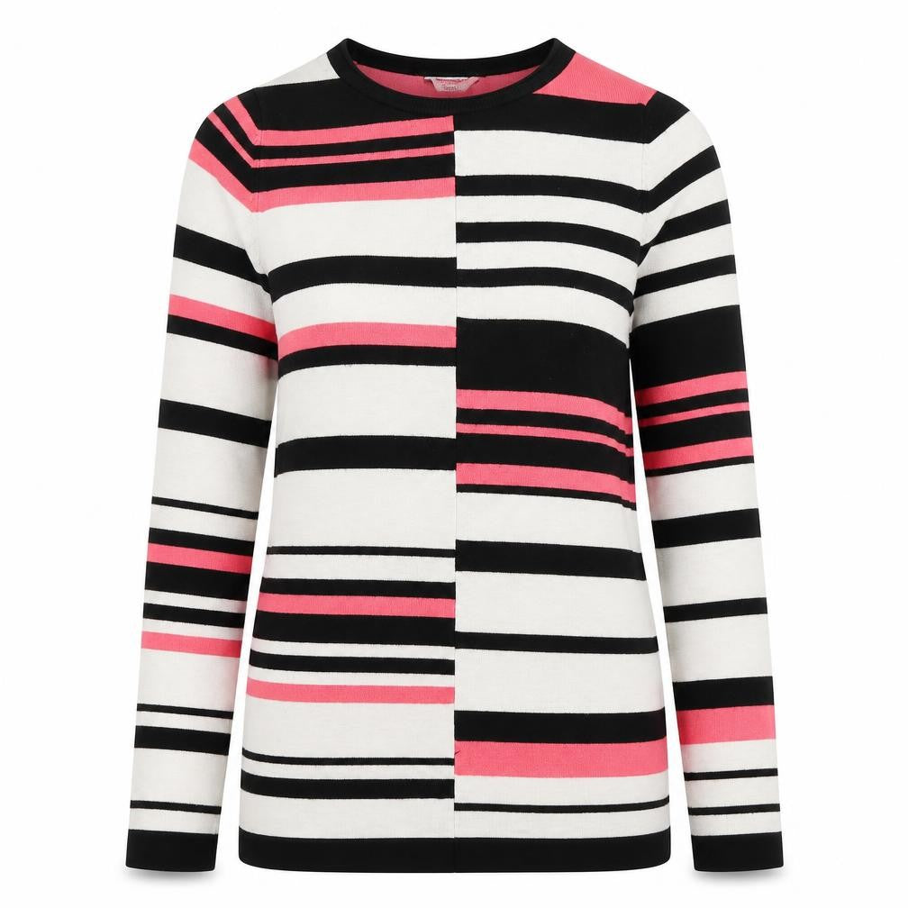M&Co Womens Multicoloured Round Neck Striped Viscose Pullover Jumper Size 8