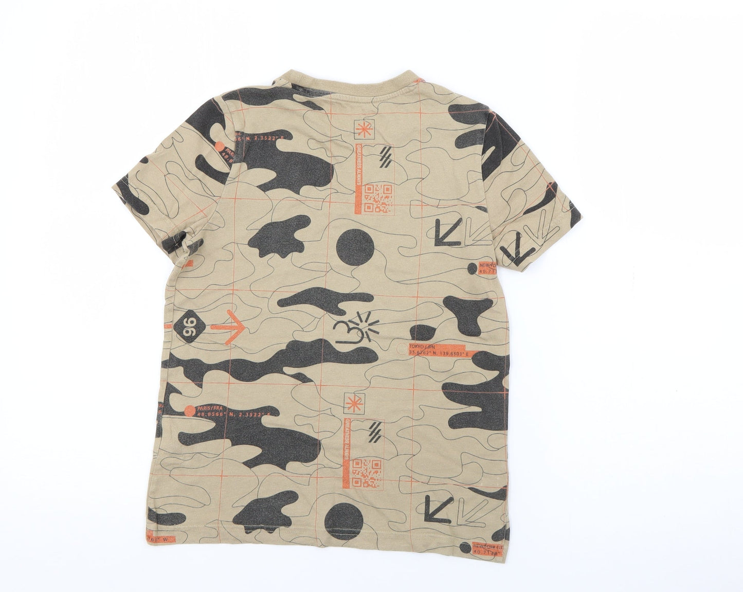F& Boys Brown Camouflage Cotton Basic T-Shirt Size 7-8 Years Crew Neck