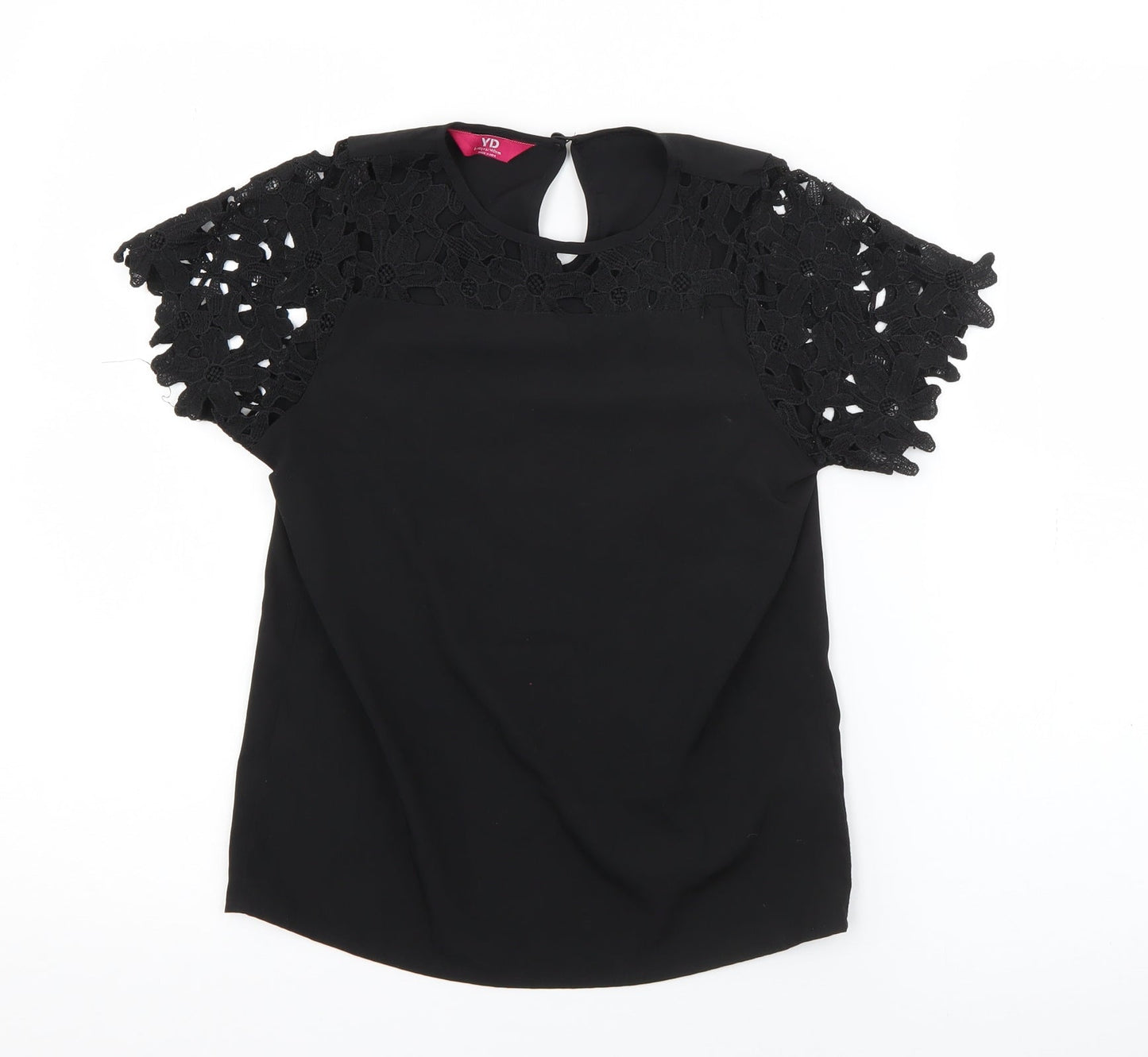 Young Dimension Girls Black  Polyester Basic Blouse Size 9-10 Years Round Neck Button