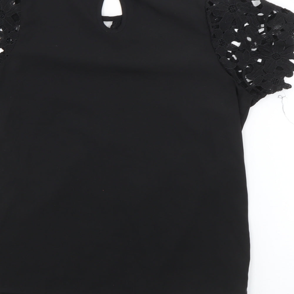 Young Dimension Girls Black  Polyester Basic Blouse Size 9-10 Years Round Neck Button